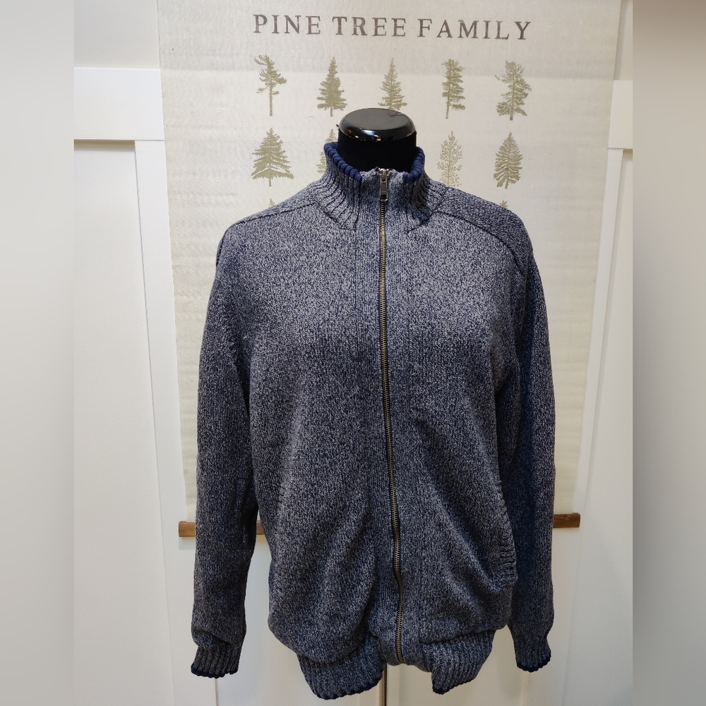 Ike Behar Men’s Medium Blue Marl Sherpa Lined Full Zip Mock Neck Knit Sweater